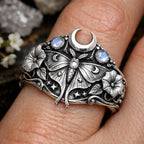 Whimsical Moth Moon Statement Ring