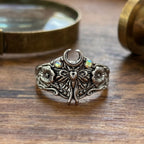 Whimsical Moth Moon Statement Ring