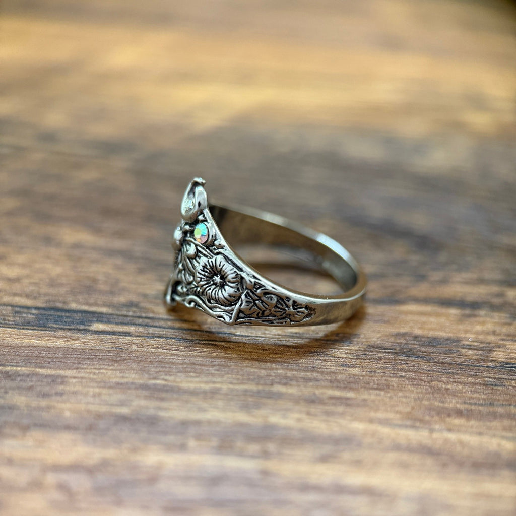 Whimsical Moth Moon Statement Ring