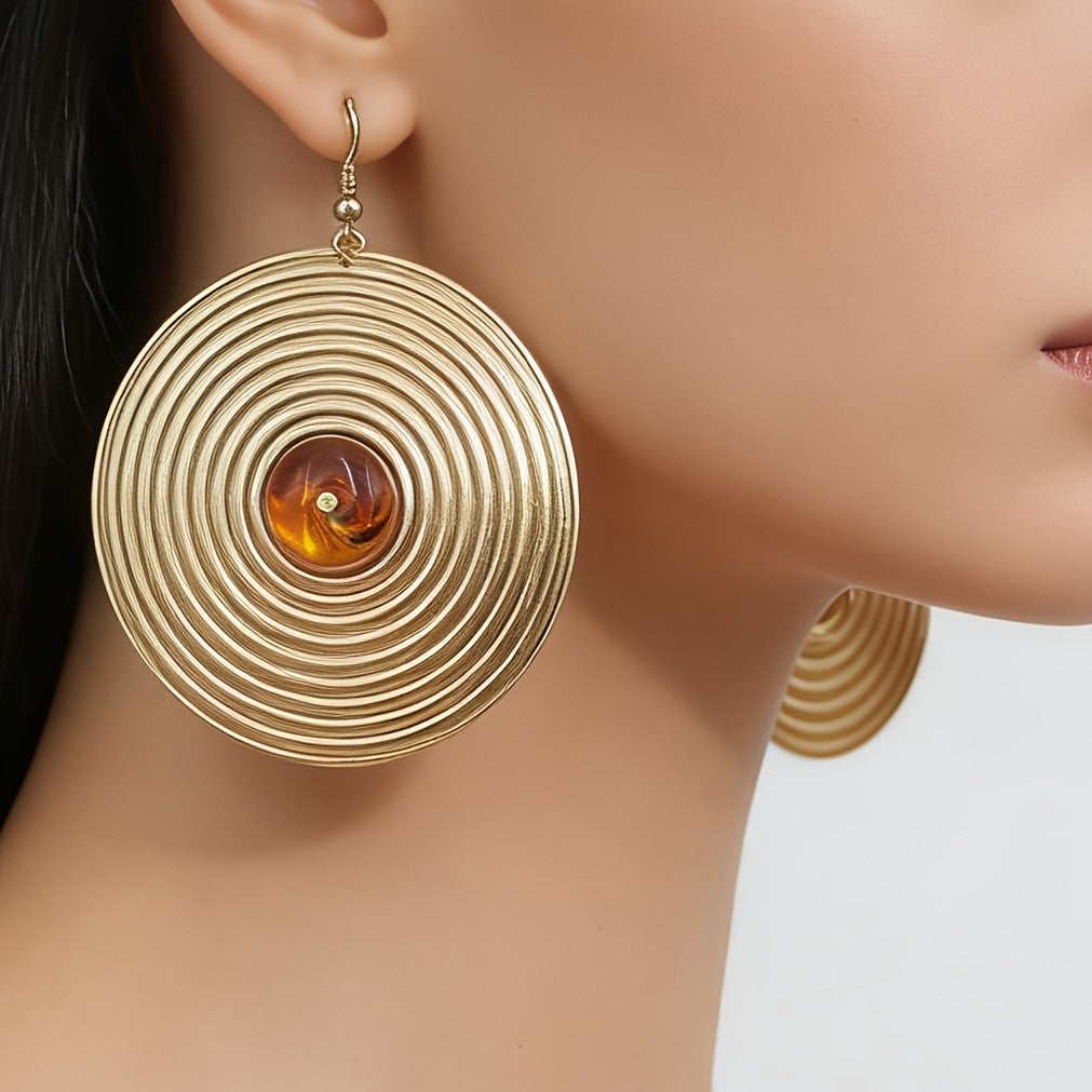 Elegant Spiral Disc Drop Earrings