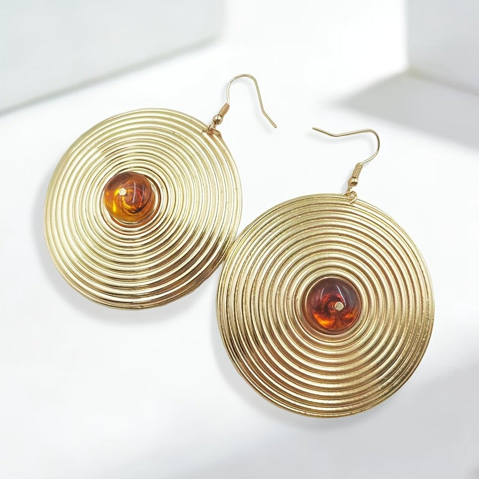Elegant Spiral Disc Drop Earrings