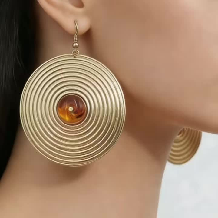 Elegant Spiral Disc Drop Earrings