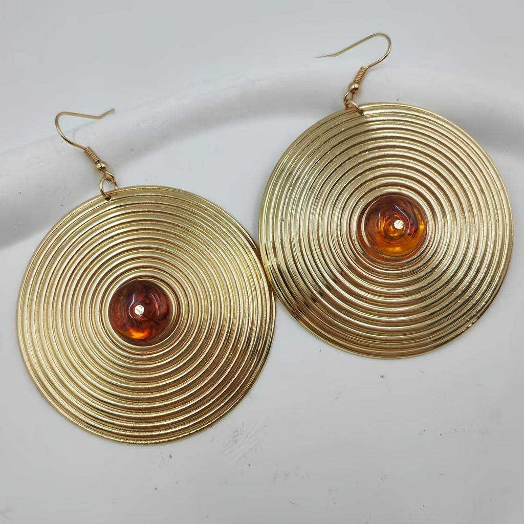 Elegant Spiral Disc Drop Earrings