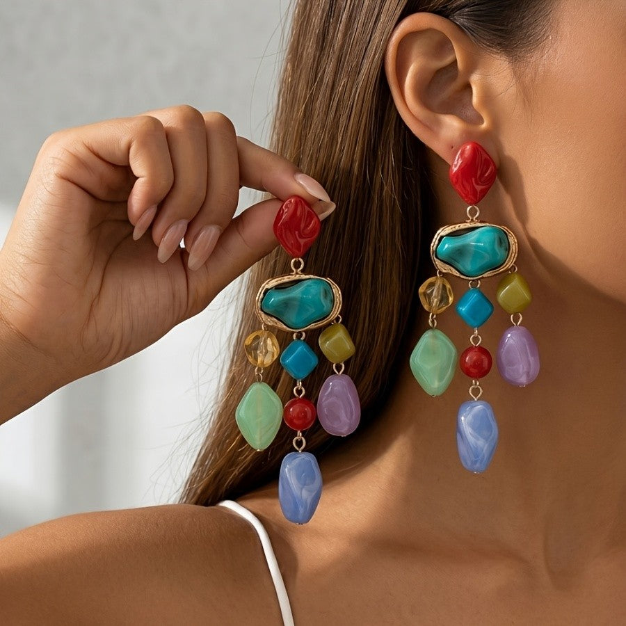 Multicolor Gemstone Cascade Drop Earrings
