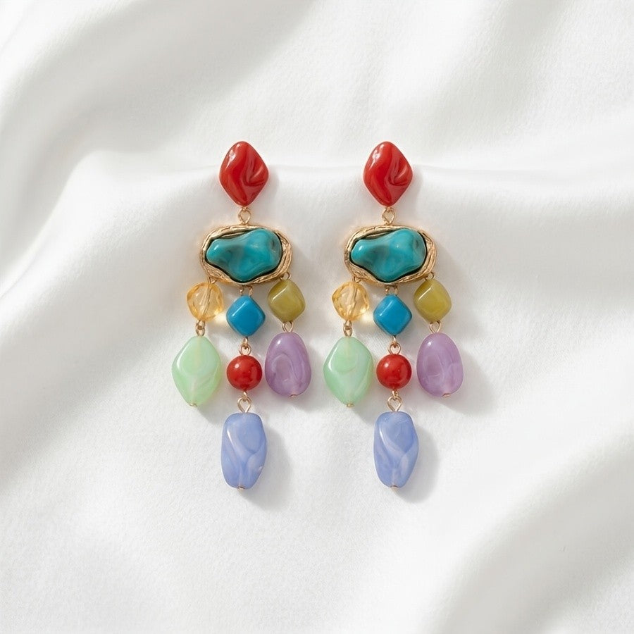 Multicolor Gemstone Cascade Drop Earrings