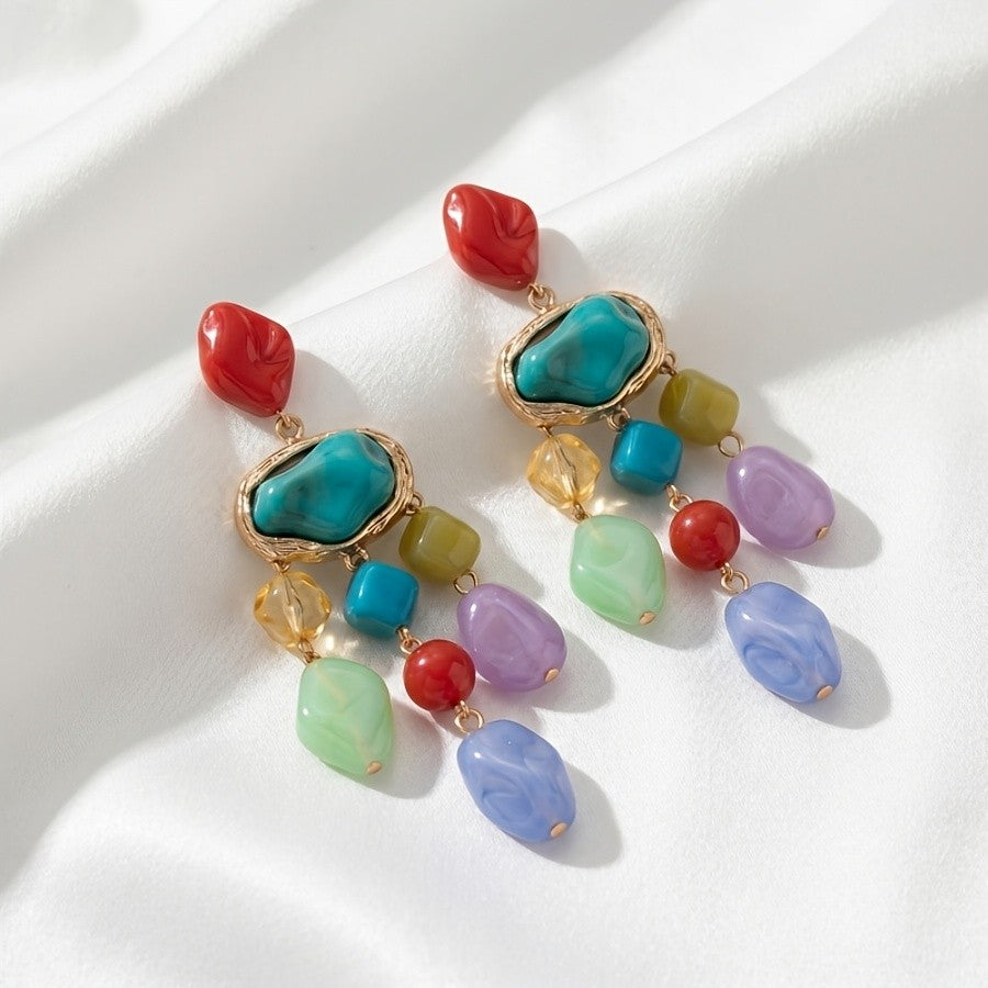 Multicolor Gemstone Cascade Drop Earrings