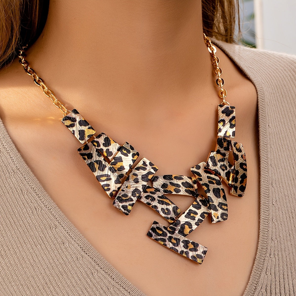 Bold Leopard Print Bib Necklace