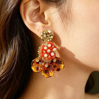 Amber Floral Pearl Drop Earrings