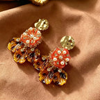 Amber Floral Pearl Drop Earrings