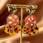 Amber Floral Pearl Drop Earrings