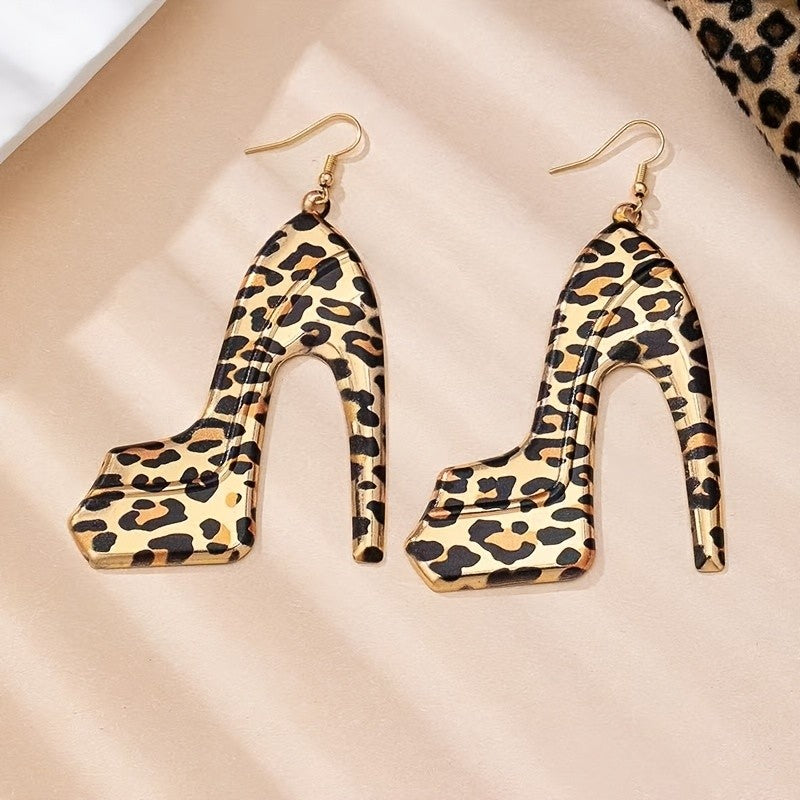 Leopard Print Heel Drop Earrings