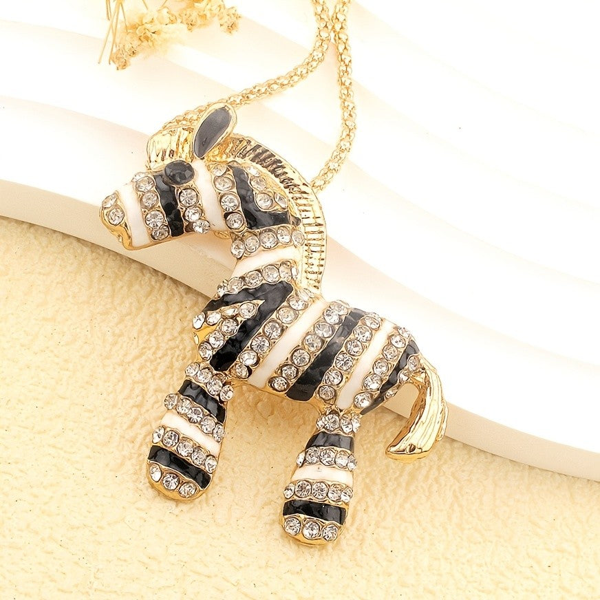 Whimsical Zebra Crystal Necklace