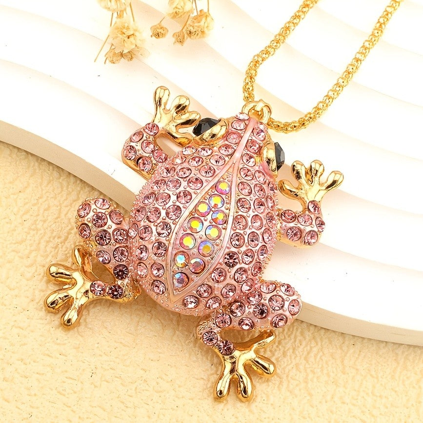 Whimsical Pink Frog Pendant Necklace