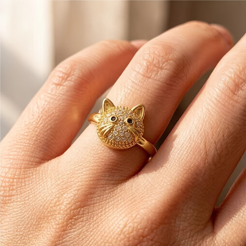 Whimsical Cat Face Statement Ring