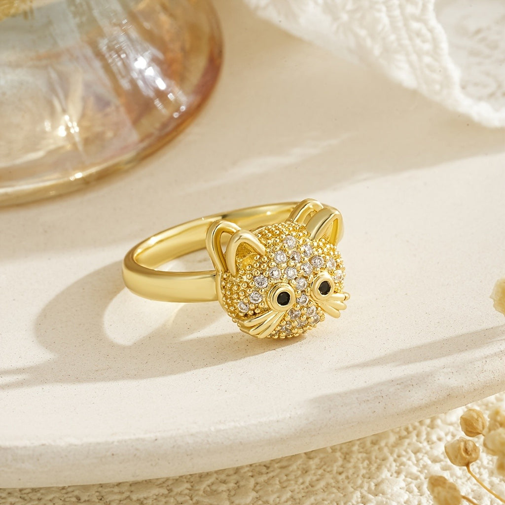 Whimsical Cat Face Statement Ring