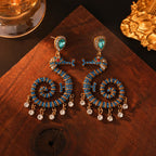 Teal Seahorse Crystal Drop Earrings