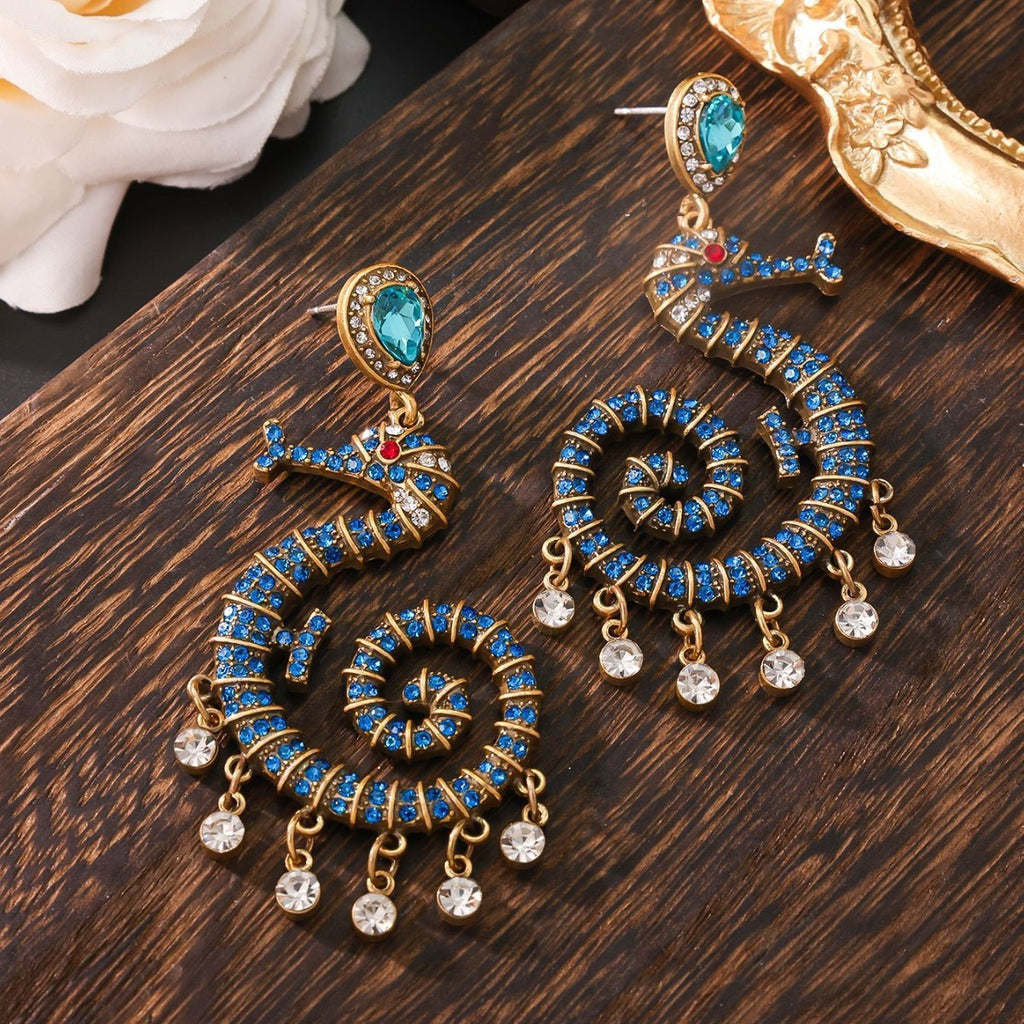 Teal Seahorse Crystal Drop Earrings