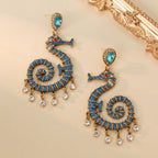 Teal Seahorse Crystal Drop Earrings