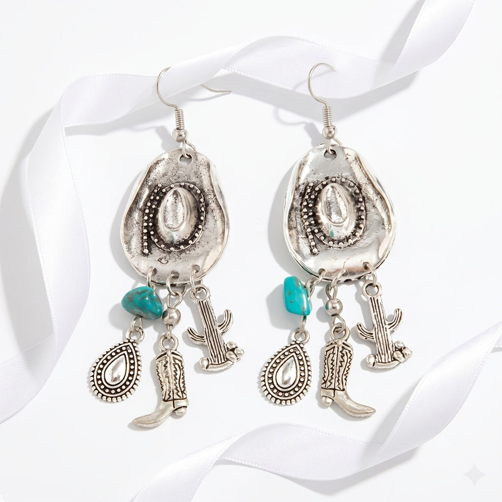 Western Turquoise Charm Drop Earrings