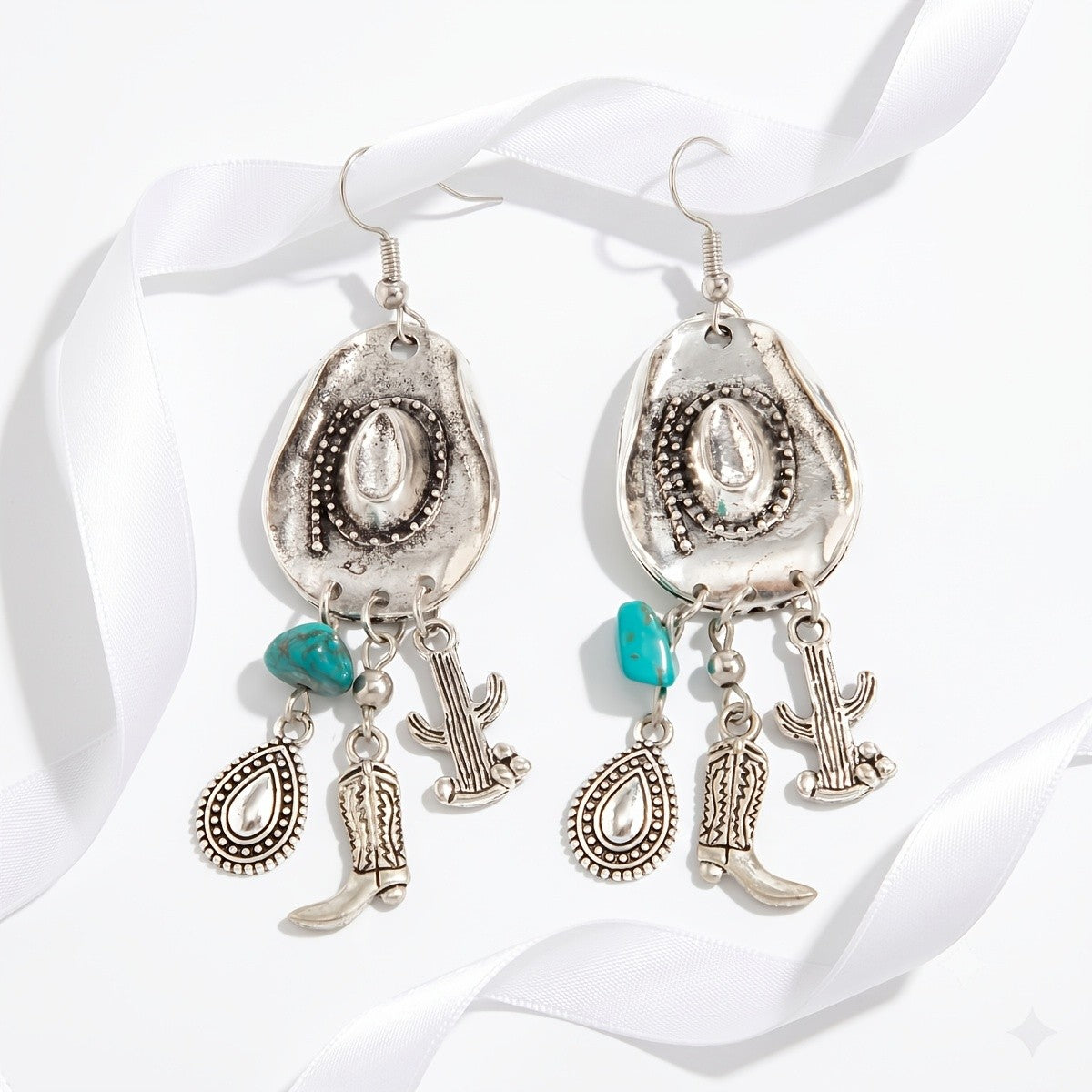 Western Turquoise Charm Drop Earrings