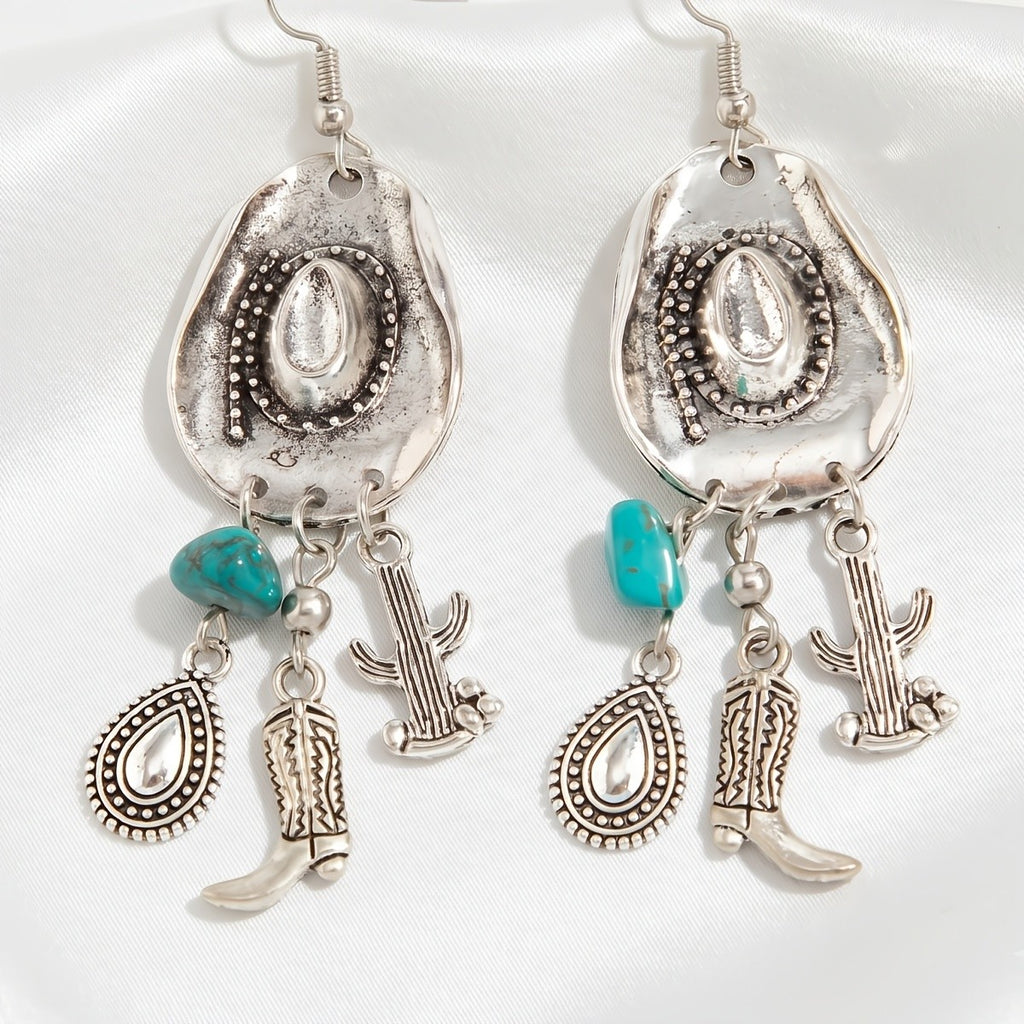 Western Turquoise Charm Drop Earrings