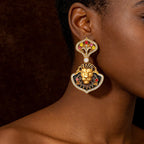 Regal Lion Head Drop Earrings
