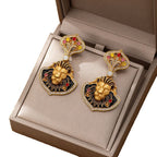 Regal Lion Head Drop Earrings