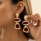 Burgundy Geometric Cascade Drop Earrings