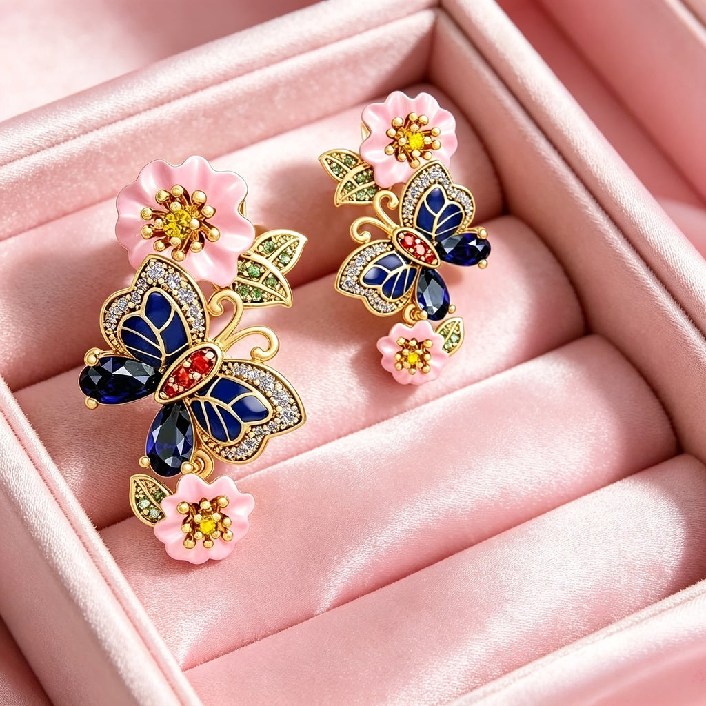 Boho Butterfly Floral Drop Earrings