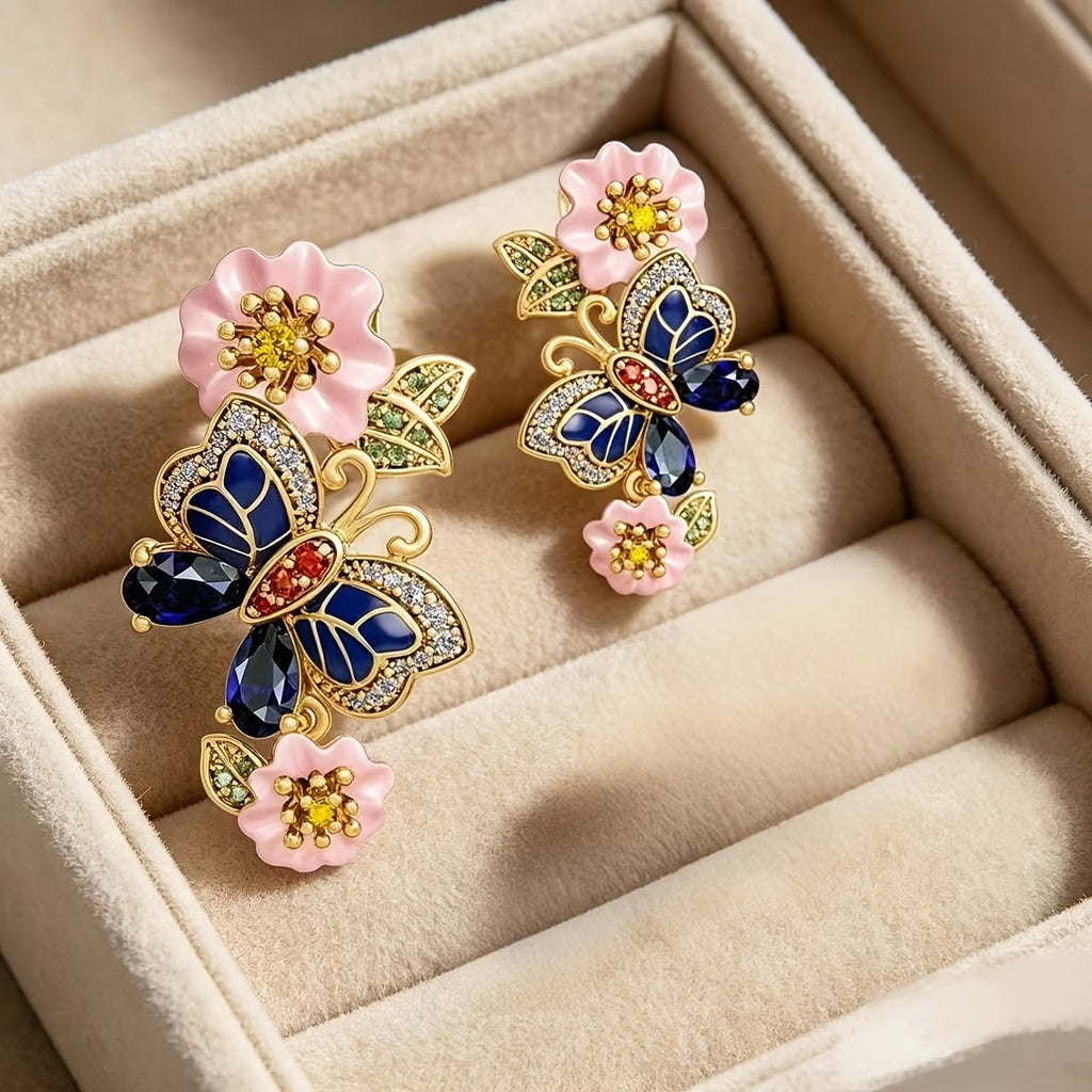Boho Butterfly Floral Drop Earrings