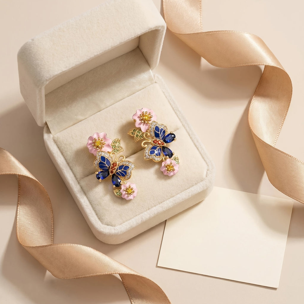 Boho Butterfly Floral Drop Earrings