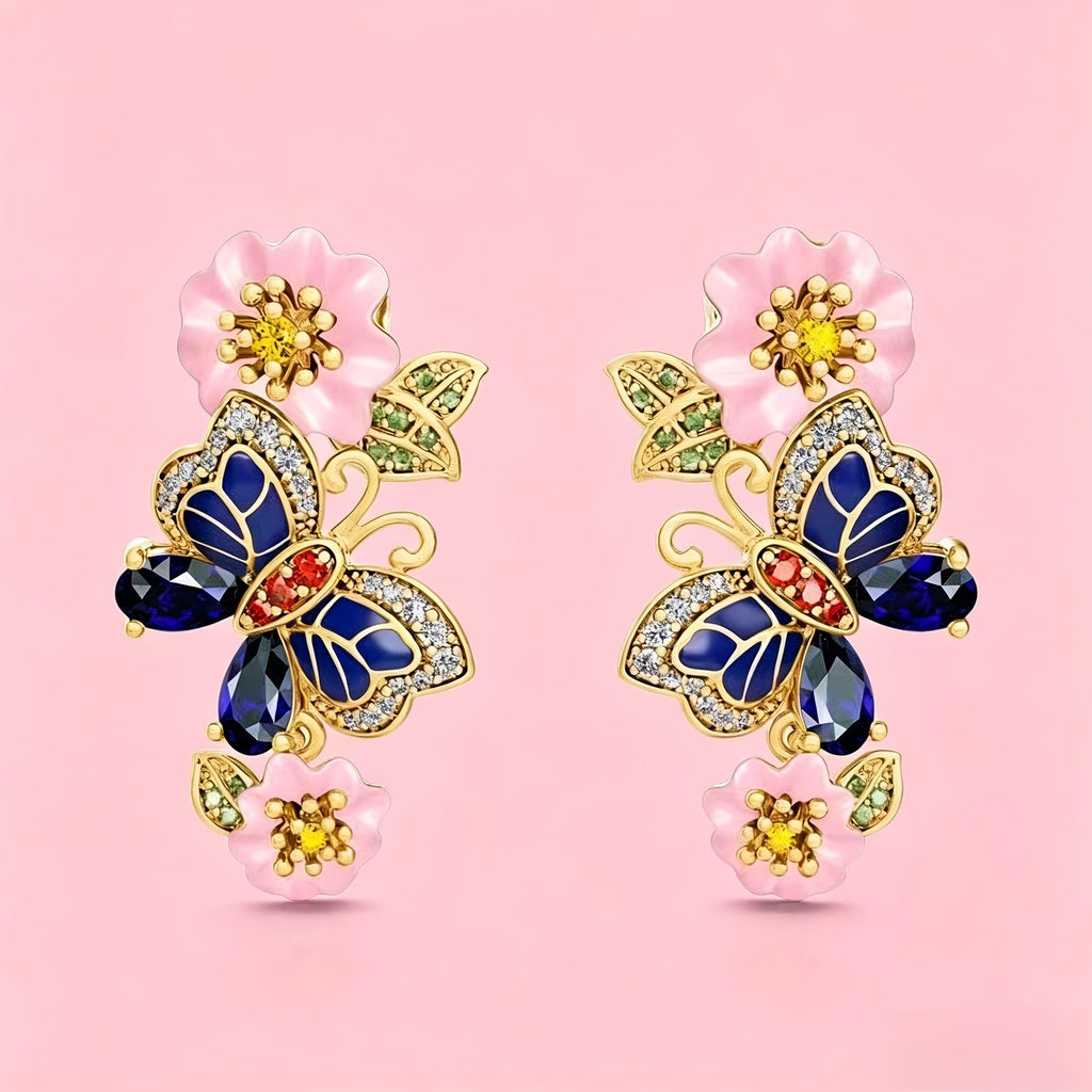 Boho Butterfly Floral Drop Earrings