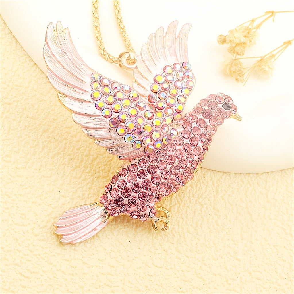 Glittering Pink Dove Necklace
