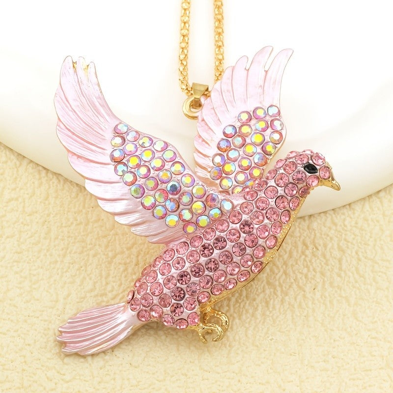 Glittering Pink Dove Necklace