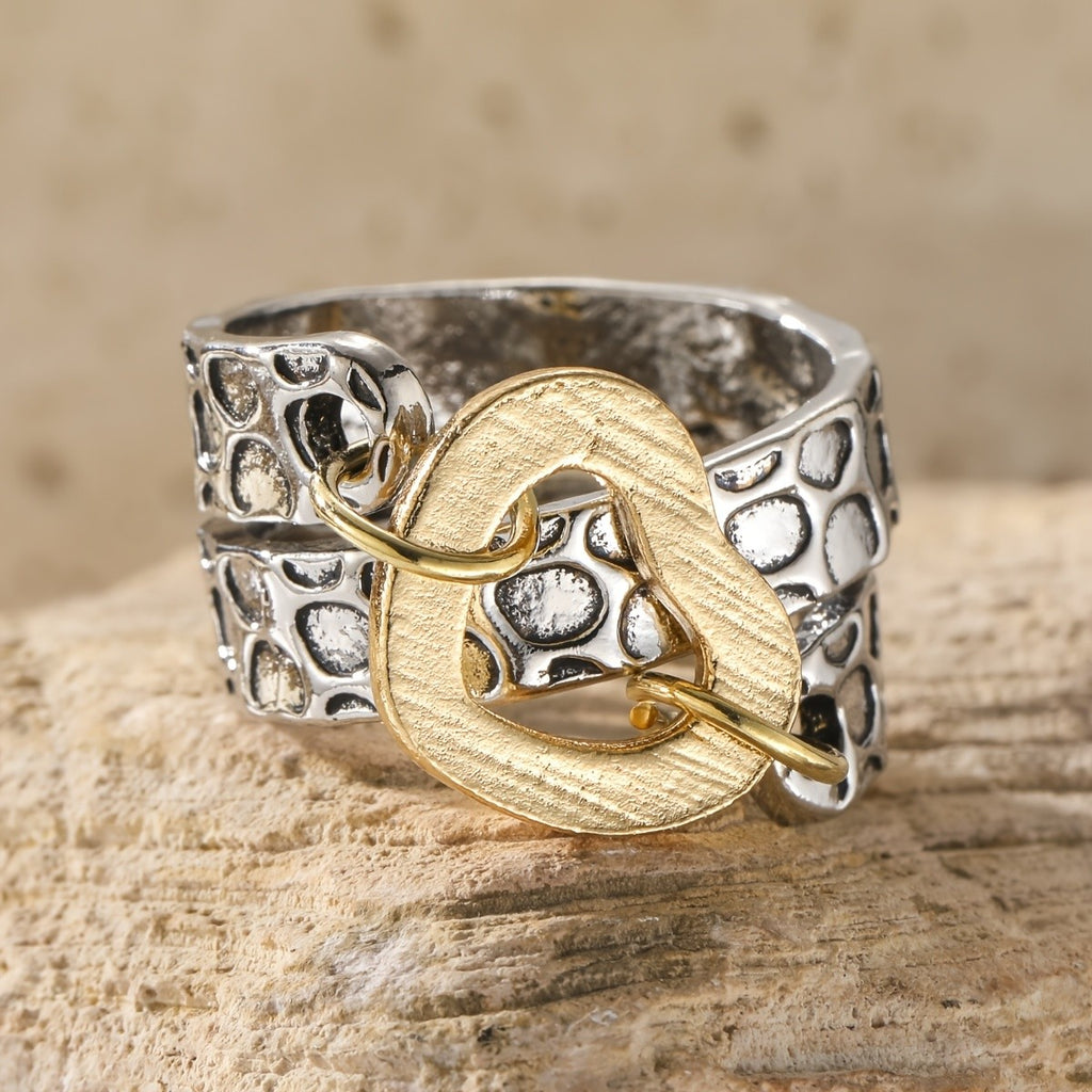 Textured Bicolor Heart Statement Ring