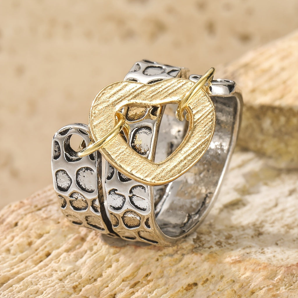 Textured Bicolor Heart Statement Ring