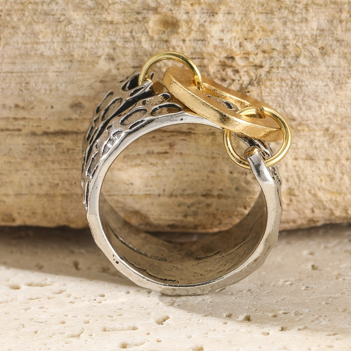 Textured Bicolor Heart Statement Ring