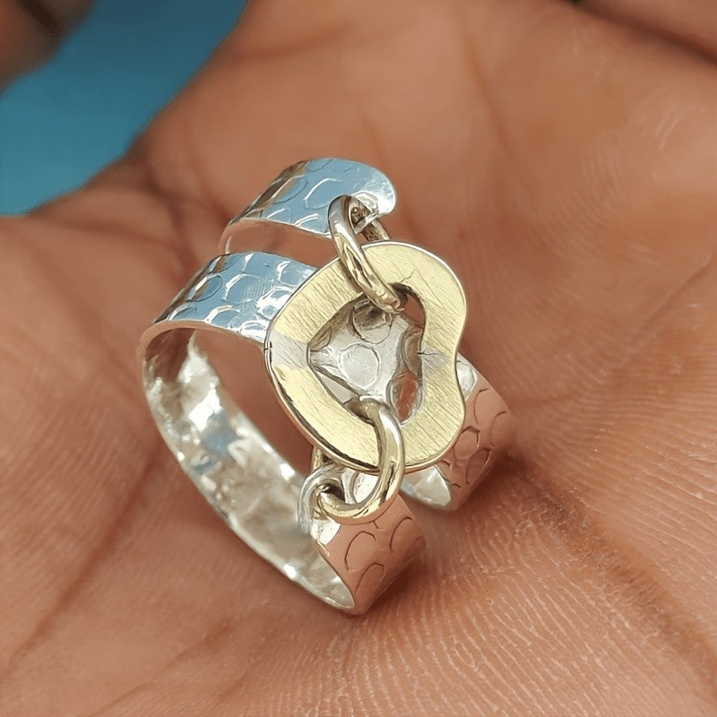 Textured Bicolor Heart Statement Ring