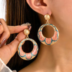 Boho Floral Circle Drop Earrings