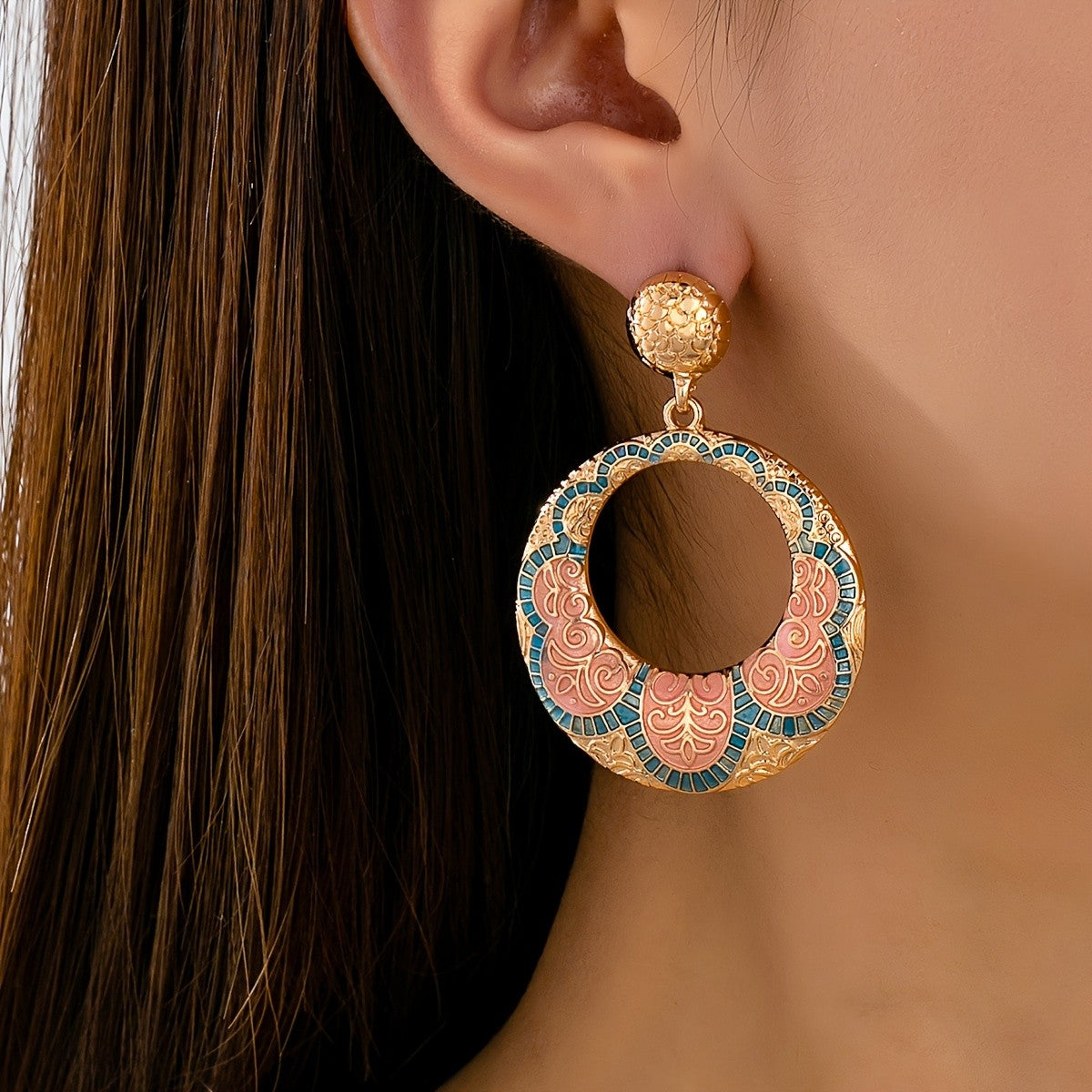 Boho Floral Circle Drop Earrings