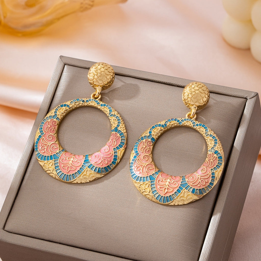 Boho Floral Circle Drop Earrings