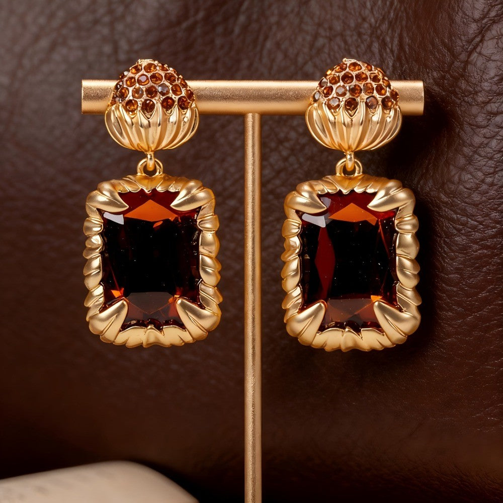 Amber Gemstone Drop Earrings