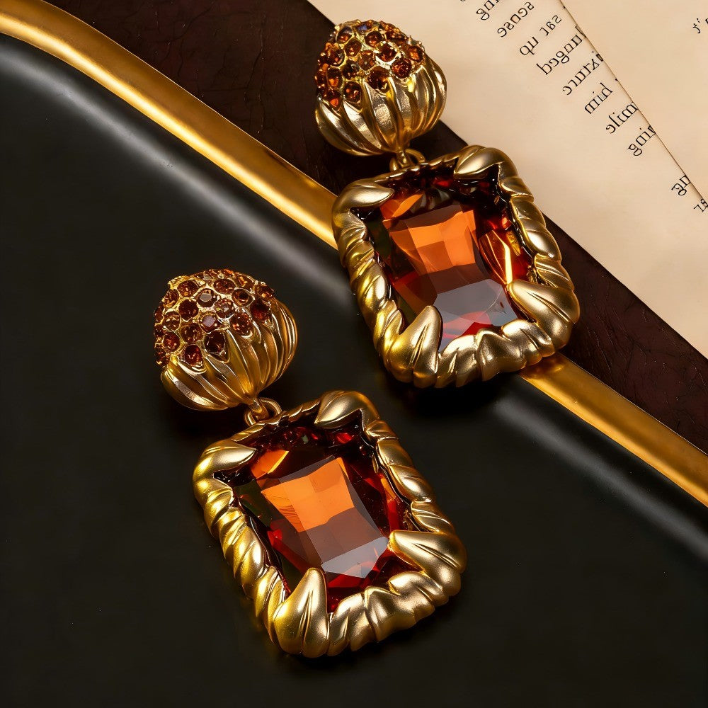 Amber Gemstone Drop Earrings