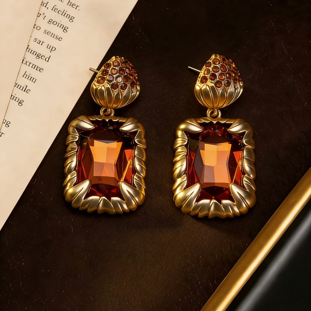 Amber Gemstone Drop Earrings