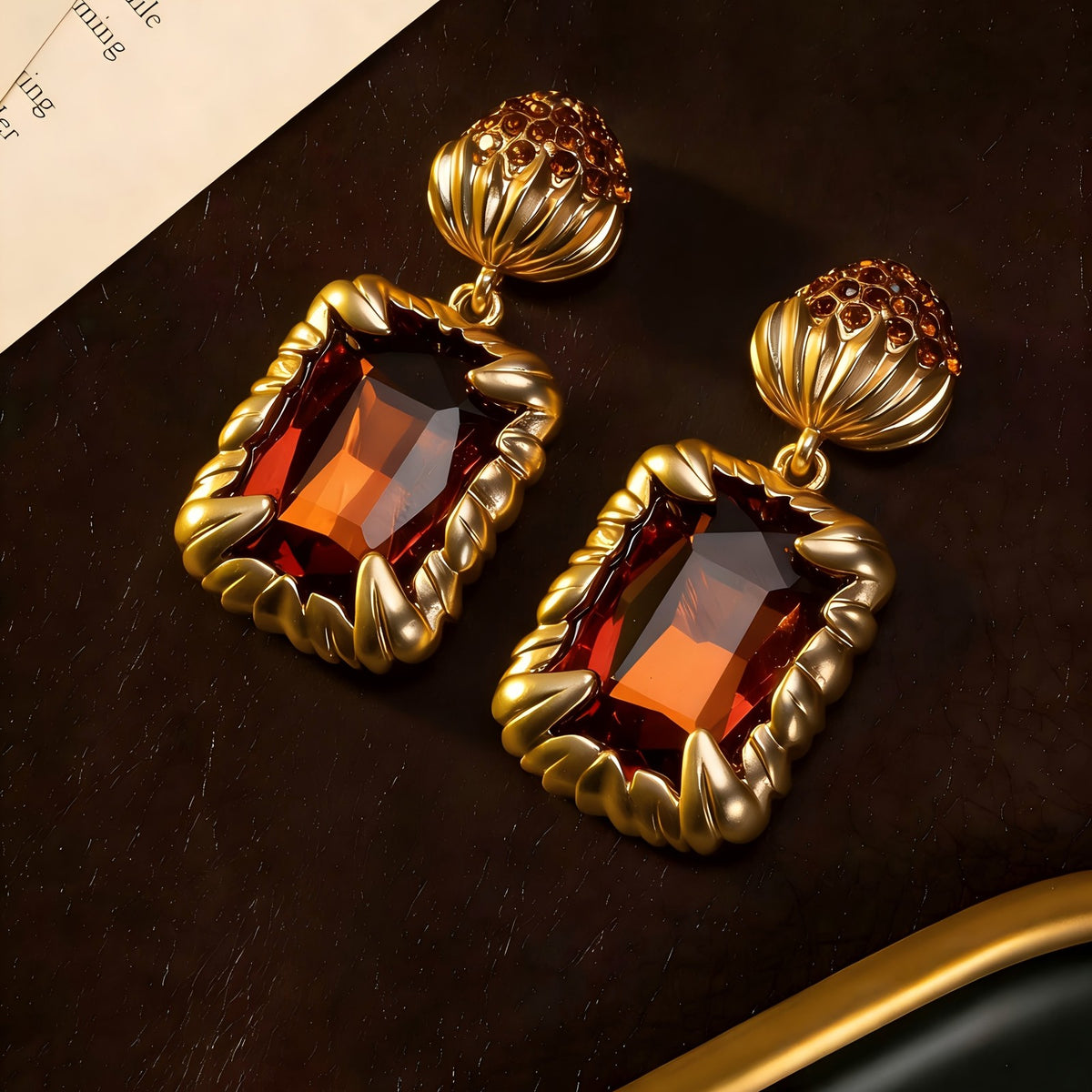 Amber Gemstone Drop Earrings