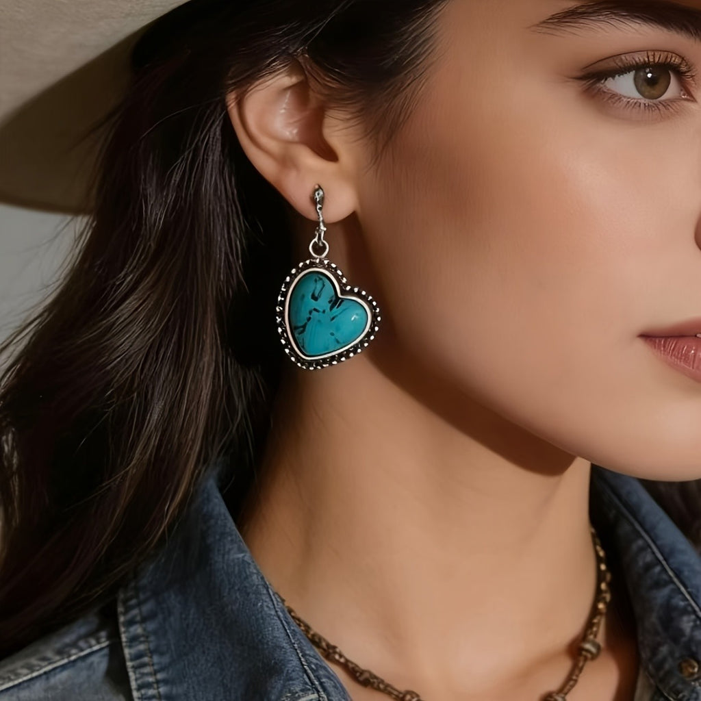 Boho Heart Turquoise Drop Earrings