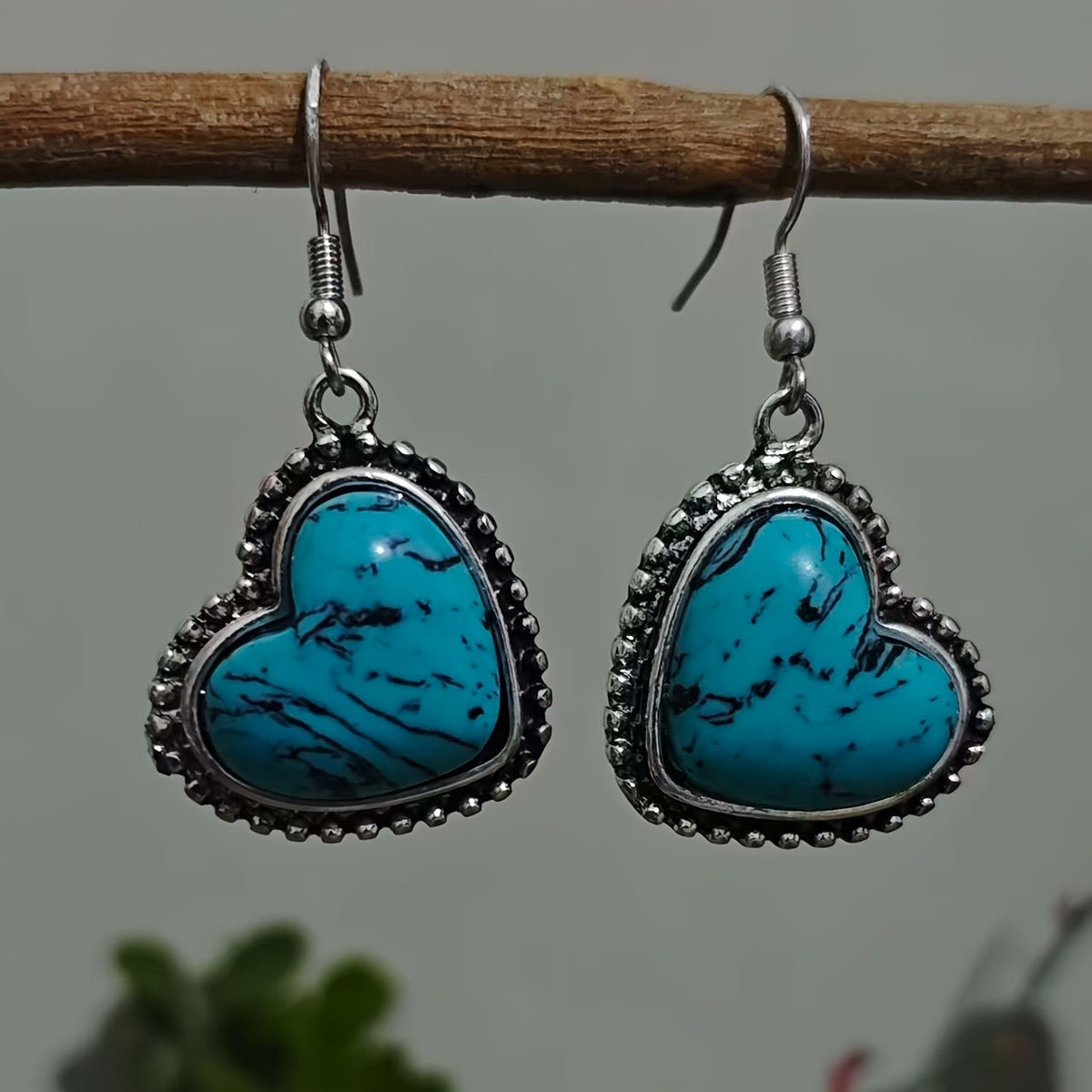 Boho Heart Turquoise Drop Earrings