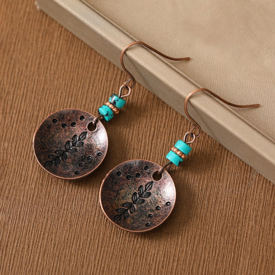 Elegant Leaf Disc Drop Earrings