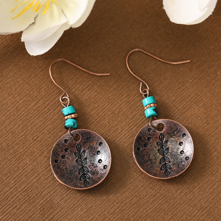 Elegant Leaf Disc Drop Earrings