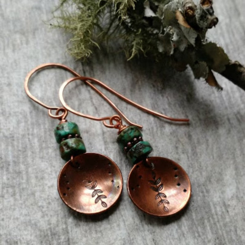 Elegant Leaf Disc Drop Earrings